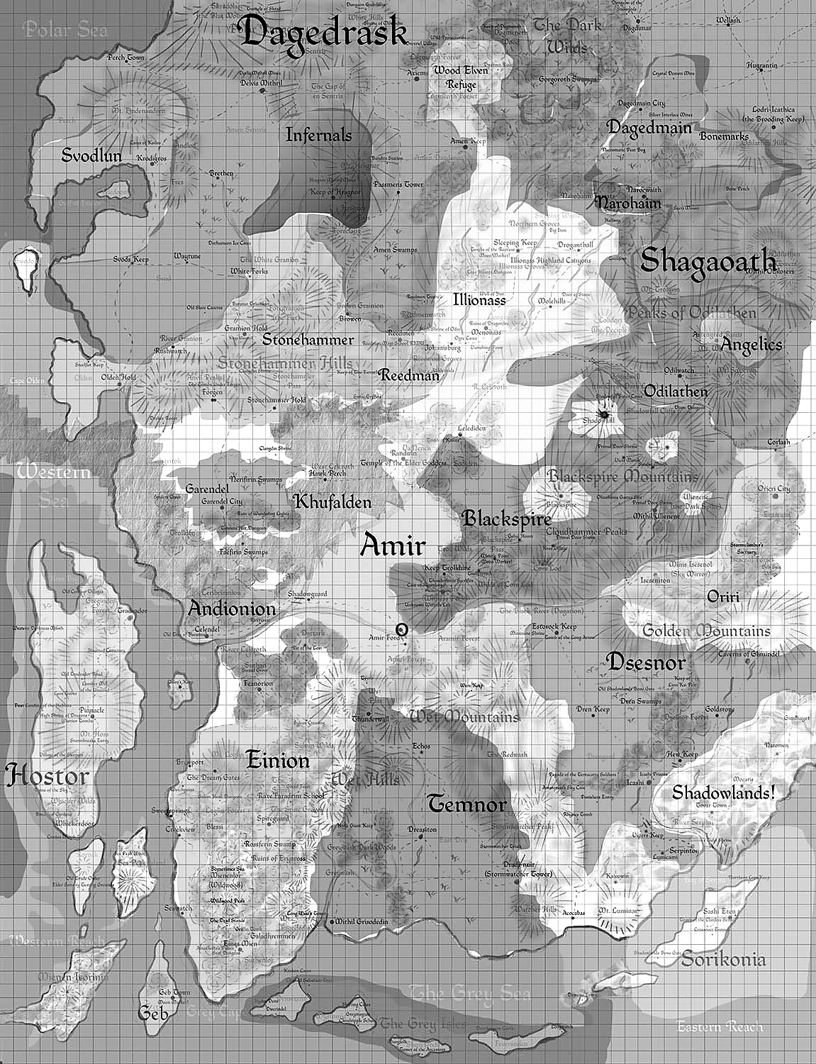 Black-and-white current Roekron political map with source grid